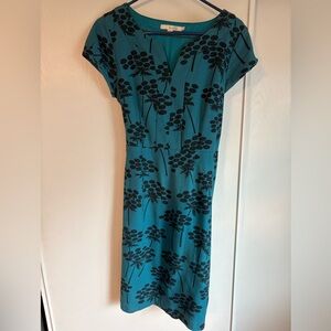 Boden Teal and Black Floral Midi Dress